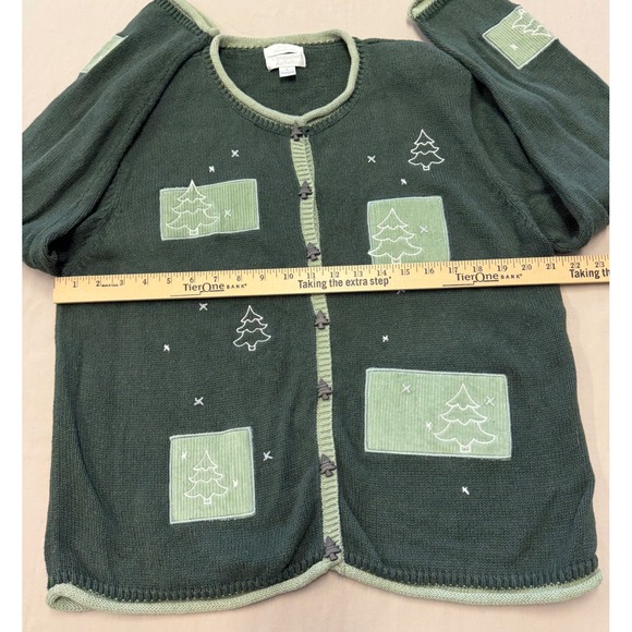 Christopher Banks Christmas Tree Cardigan Sweater Womens Large‎ Green Holiday - Picture 2 of 9